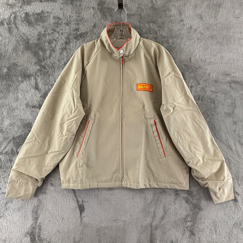 Vintage Garst Swingster Jacket Mens L Beige Zip Up Windbreaker Lightweight Flaws
